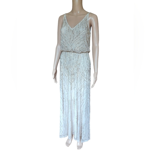 BHLDN Womens Sleeveless Champagne Beaded Sequined Maxi Dress V Neckline Size 4 - Picture 6 of 12